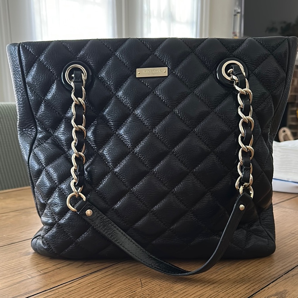 Black Quilted Leather Kate Spade  Tote Bag